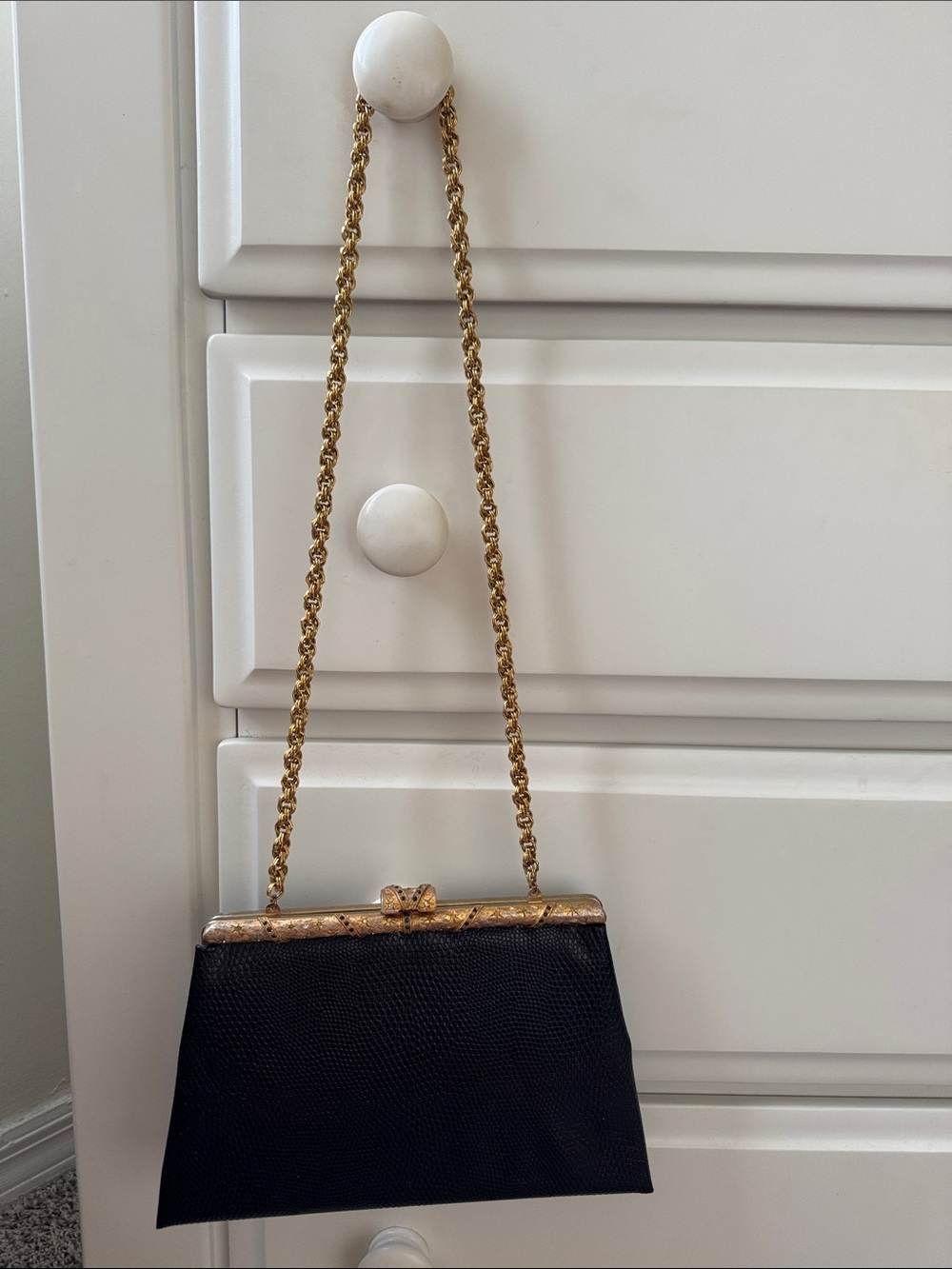 Vintage Black Evening Shoulder Bag with Gold Chain coin purse
